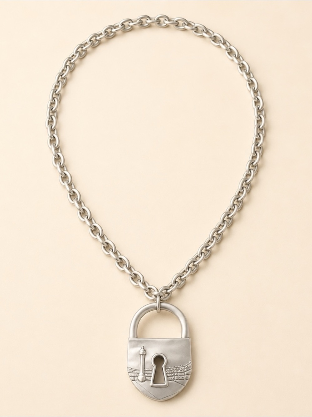 Silver Padlock Pendant Chain Necklace
